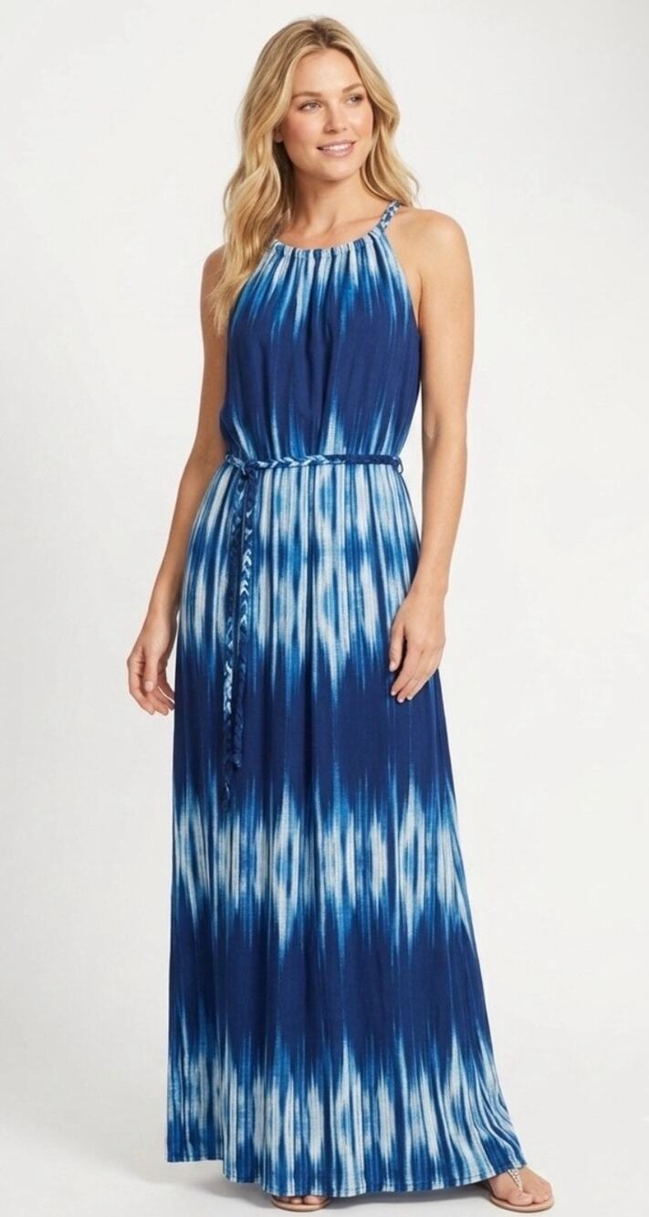 Tommy Bahama Petra Blue & White Maxi Dress – Size Large